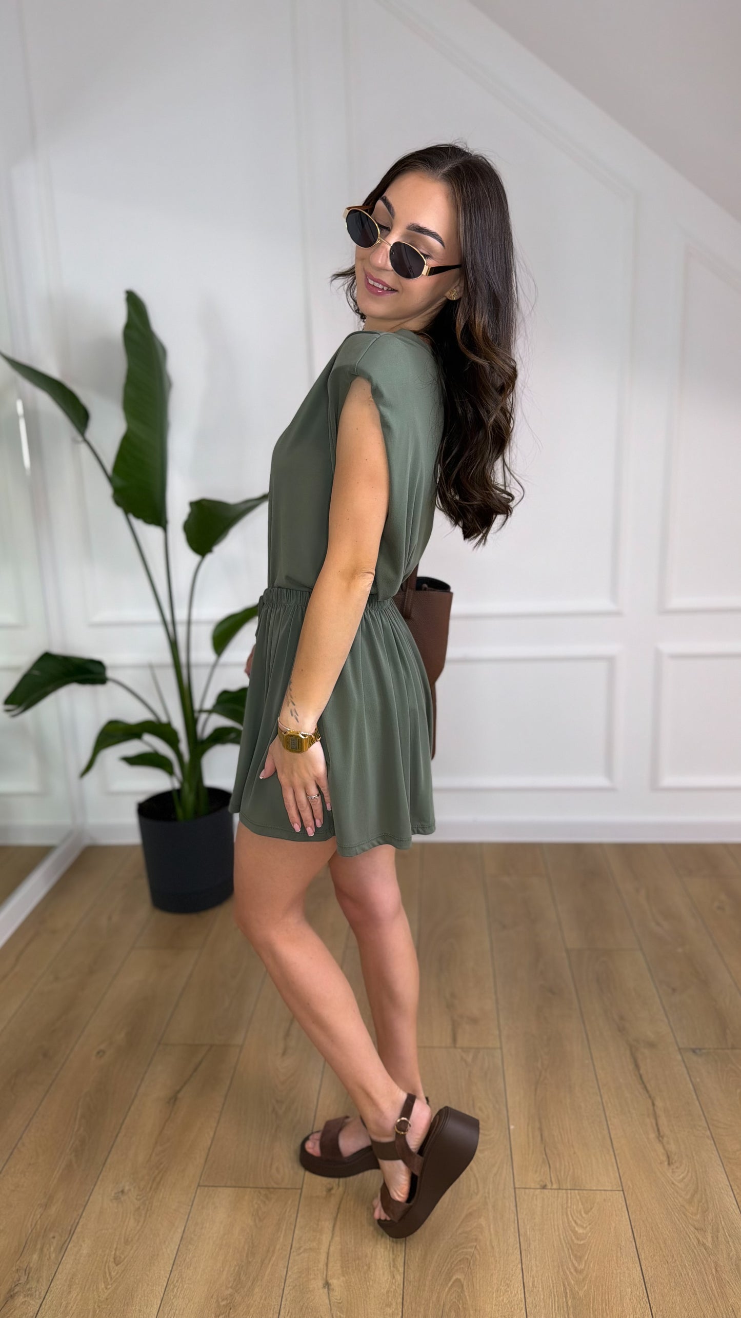 Komplet ZARA - spodenki i top z poduszkami KHAKI